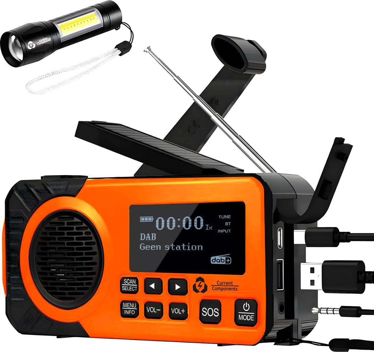 Noodradio - DAB+ - Solar Opwindbaar - Powerbank - Draagbare Radio - Noodpakket - Zaklamp - Opladen en op Batterijen - Bluetooth - Volledig Nederlands — afbeelding 1