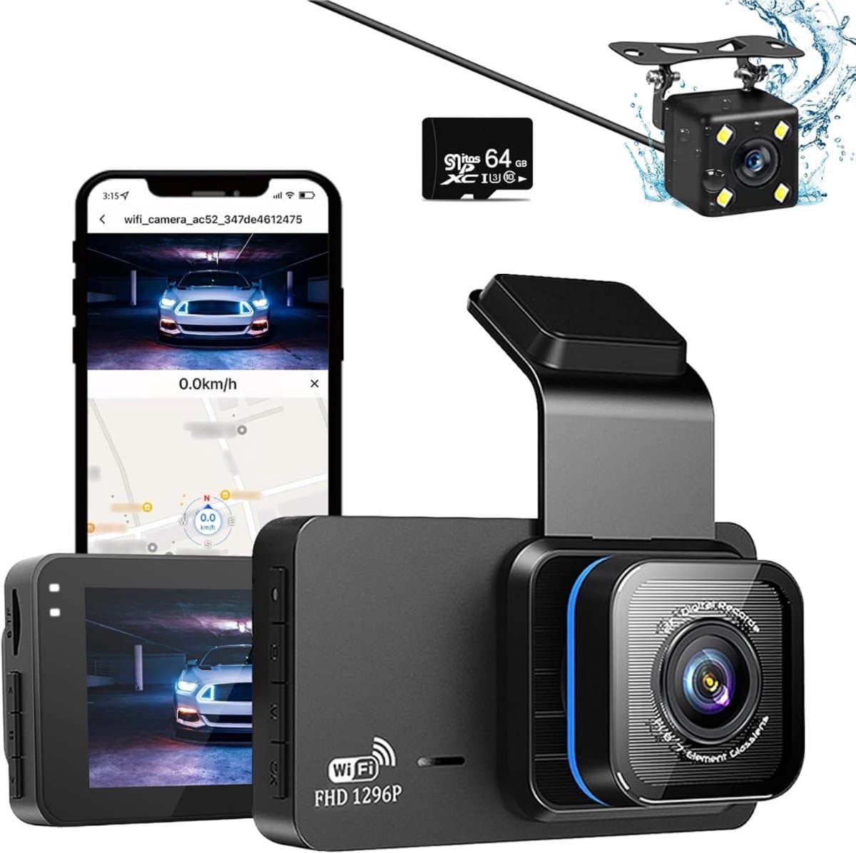 DailySupplies® Dashcam voor Auto - Dual - Camerabewaking - Full HD - Zwart — afbeelding 1