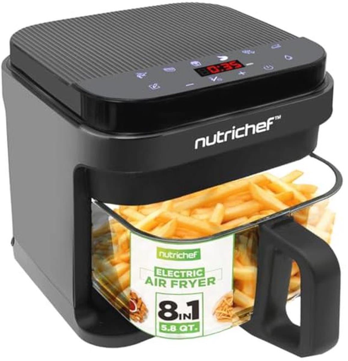5.8 Quart Air Fryer met 8 Voorgeprogrammeerde Kookstanden en Transparante Frituurmand — afbeelding 1