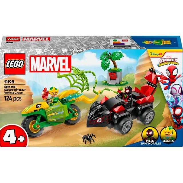 LEGO Marvel Spidey And His Amazing Friends - Spin en Electro achtervolging met dinosaurusvoertuigen Constructiespeelgoed